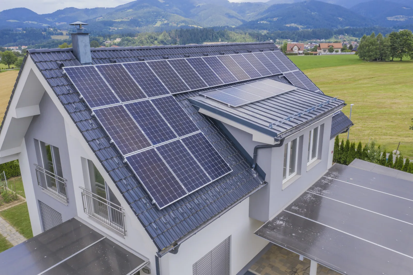 Solar panels installed on a pitched roof